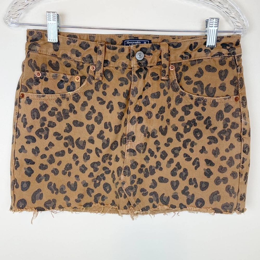 Abercrombie & Fitch | Y2K Brown Leopard Chetah Animal Denim Mini Skirt 2 XS
